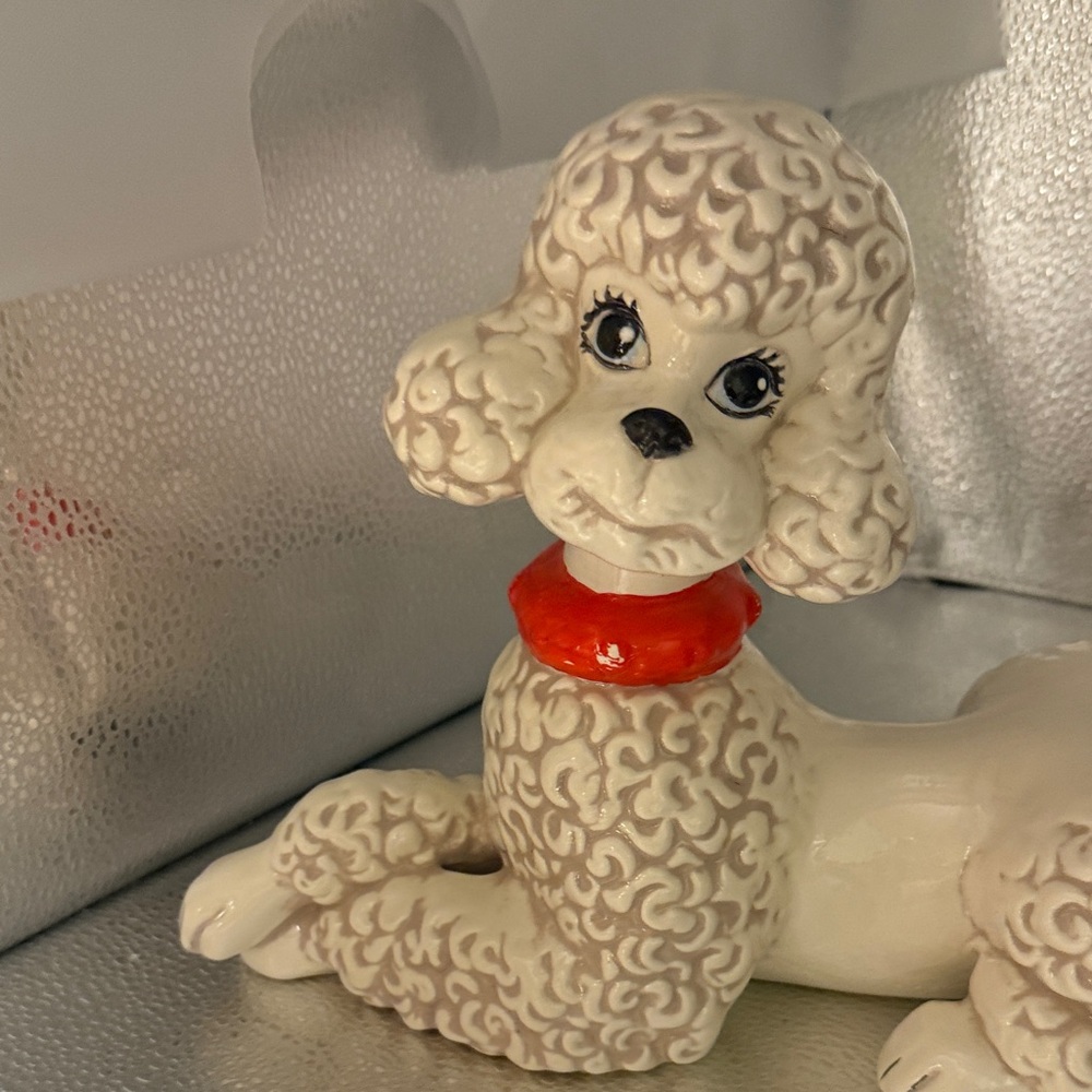 Vintage White Hand Painted Ceramic Poodle - Picture 6 of 10